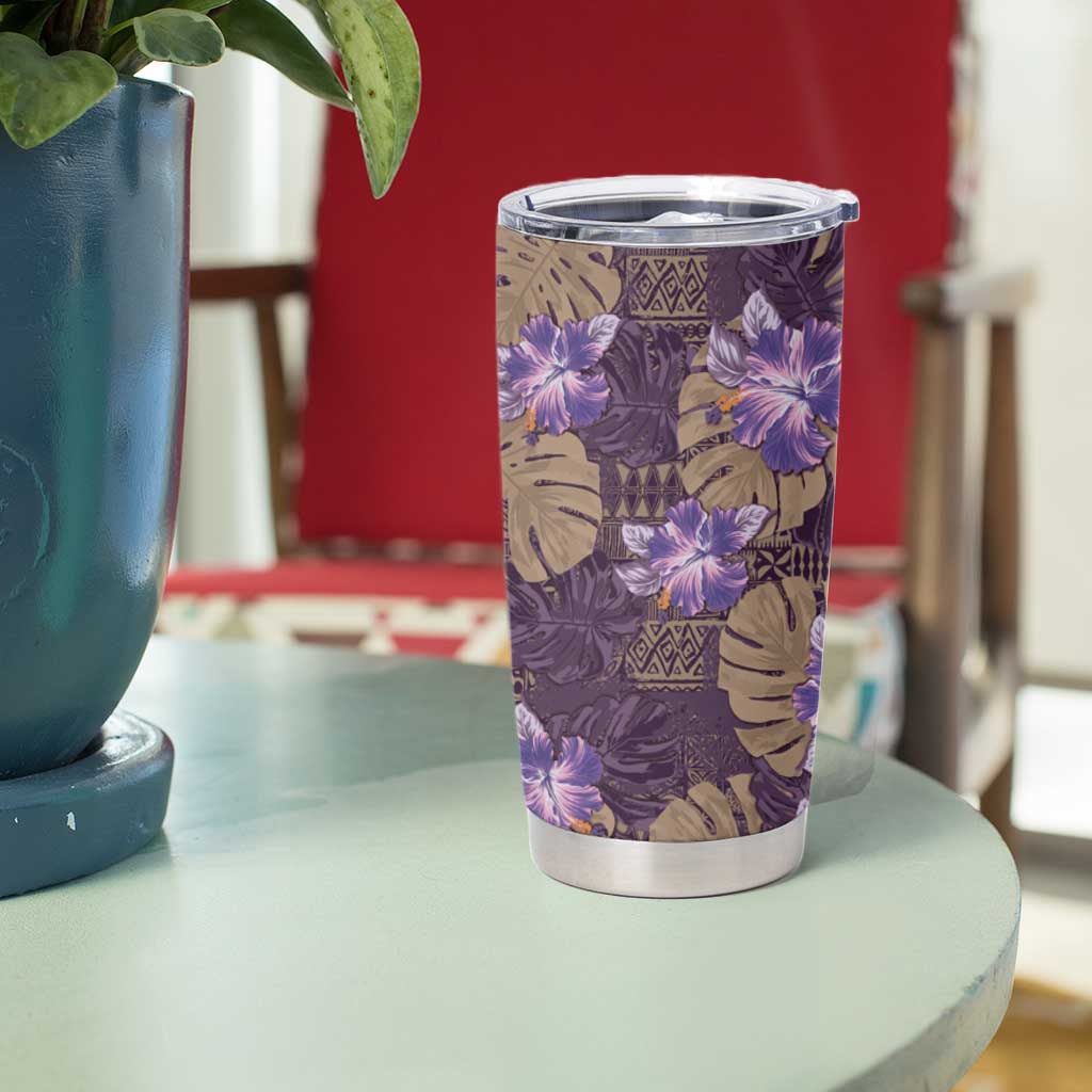 Hawaii Tumbler Cup Purple Polynesian Monstera Patterns - Polynesian Pride