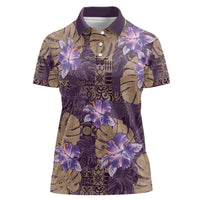 Hawaii Women Polo Shirt Purple Polynesian Monstera Patterns - Polynesian Pride