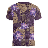 Hawaii Women V-Neck T-Shirt Purple Polynesian Monstera Patterns DT05 - Polynesian Pride