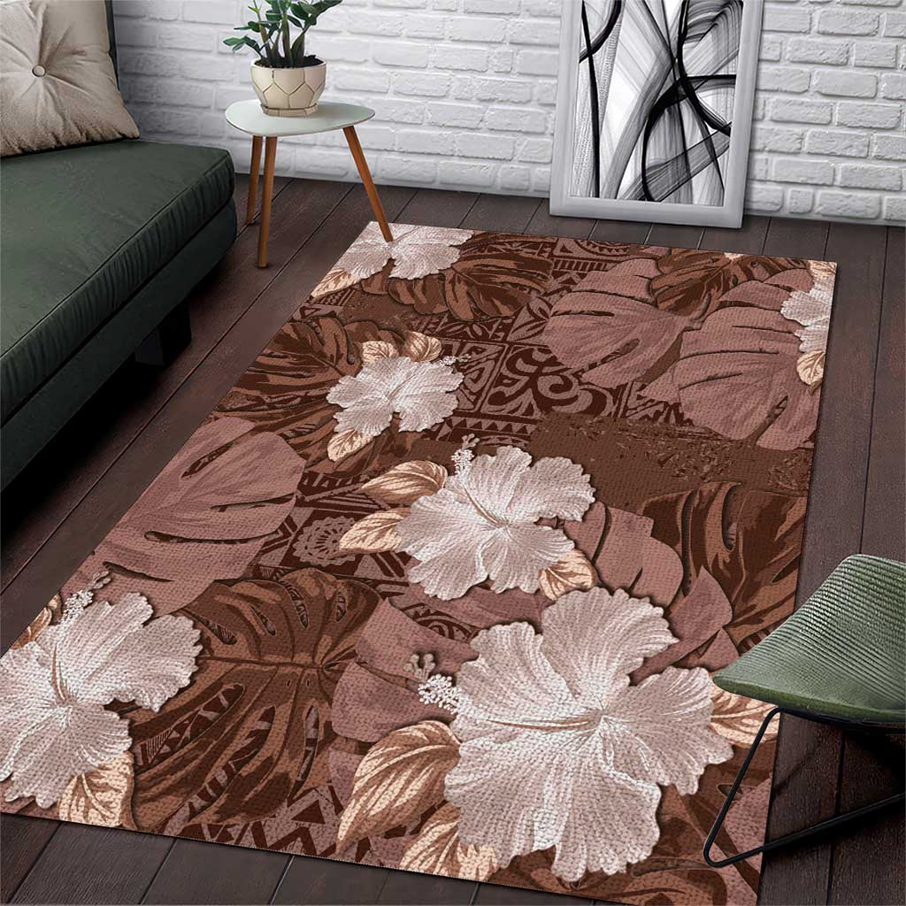 Hawaii Area Rug Brown Polynesian Monstera Patterns - Polynesian Pride