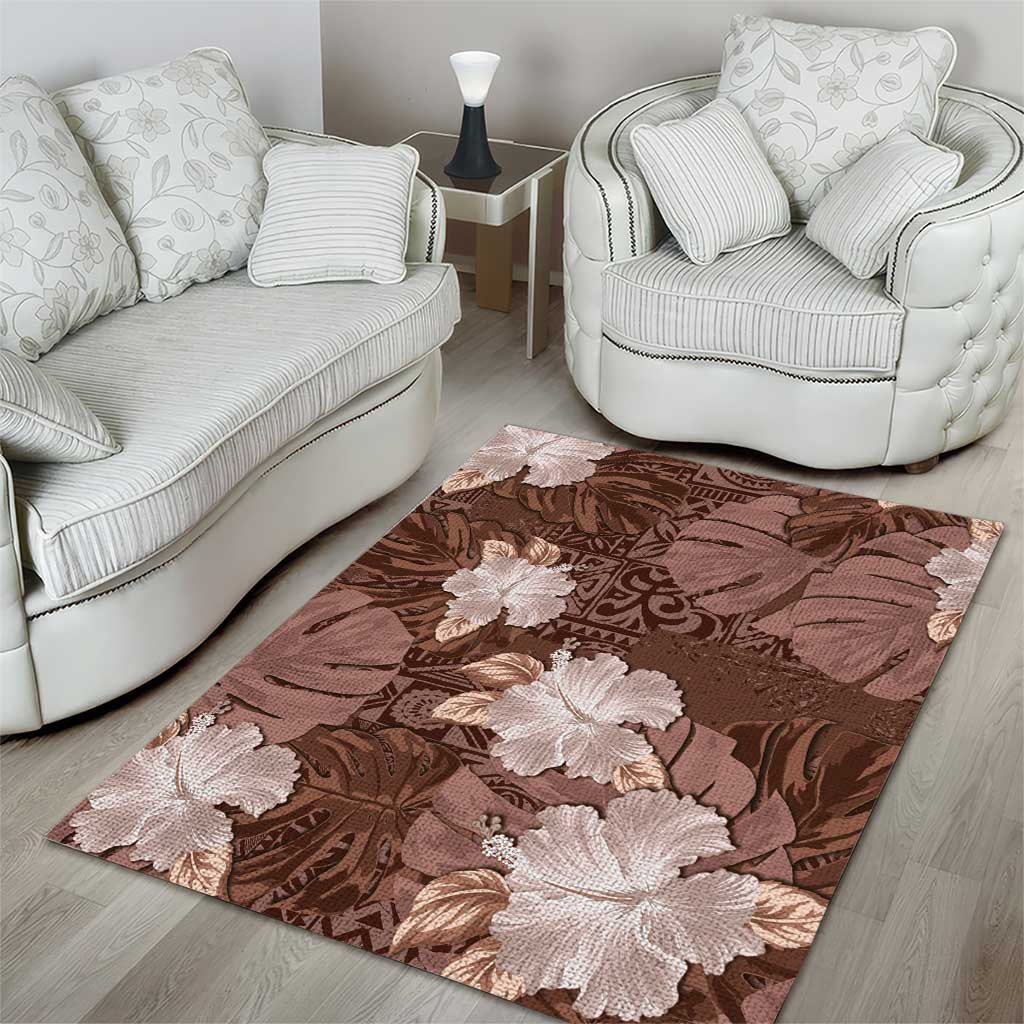Hawaii Area Rug Brown Polynesian Monstera Patterns - Polynesian Pride