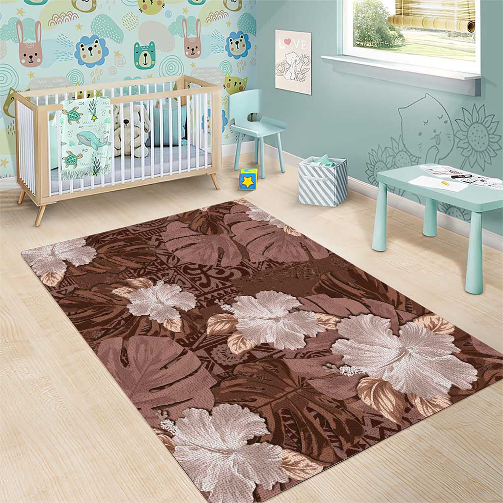 Hawaii Area Rug Brown Polynesian Monstera Patterns - Polynesian Pride