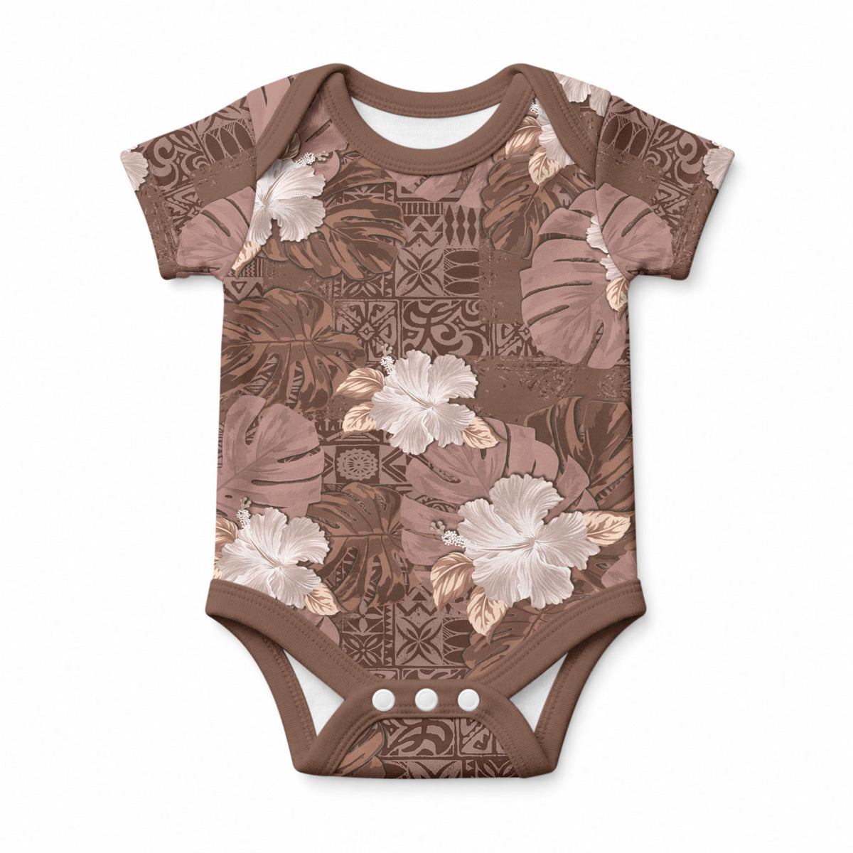 Hawaii Baby Onesie Brown Polynesian Monstera Patterns