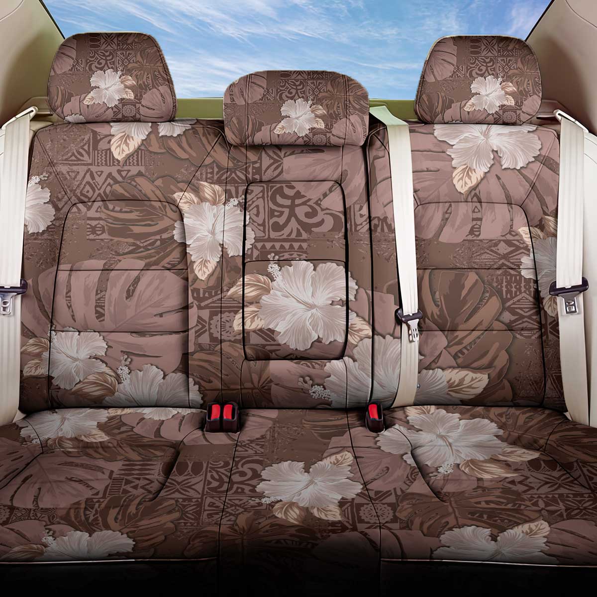 Hawaii Back Car Seat Cover Brown Polynesian Monstera Patterns - Polynesian Pride