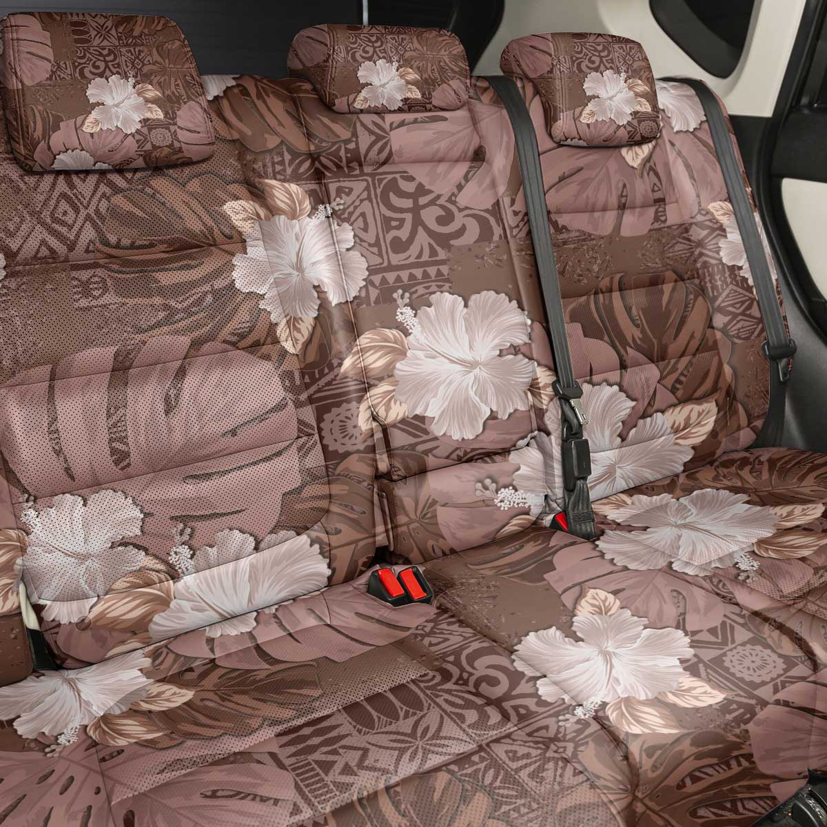 Hawaii Back Car Seat Cover Brown Polynesian Monstera Patterns - Polynesian Pride