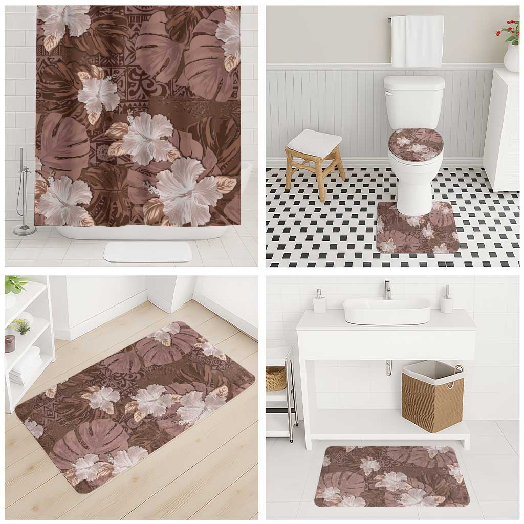 Hawaii Bathroom Set Brown Polynesian Monstera Patterns - Polynesian Pride
