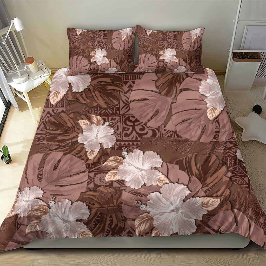 Hawaii Bedding Set Brown Polynesian Monstera Patterns - Polynesian Pride