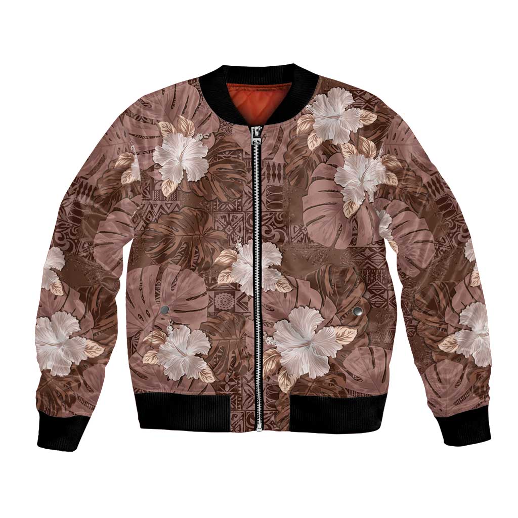 Hawaii Bomber Jacket Brown Polynesian Monstera Patterns DT05 Unisex Brown - Polynesian Pride