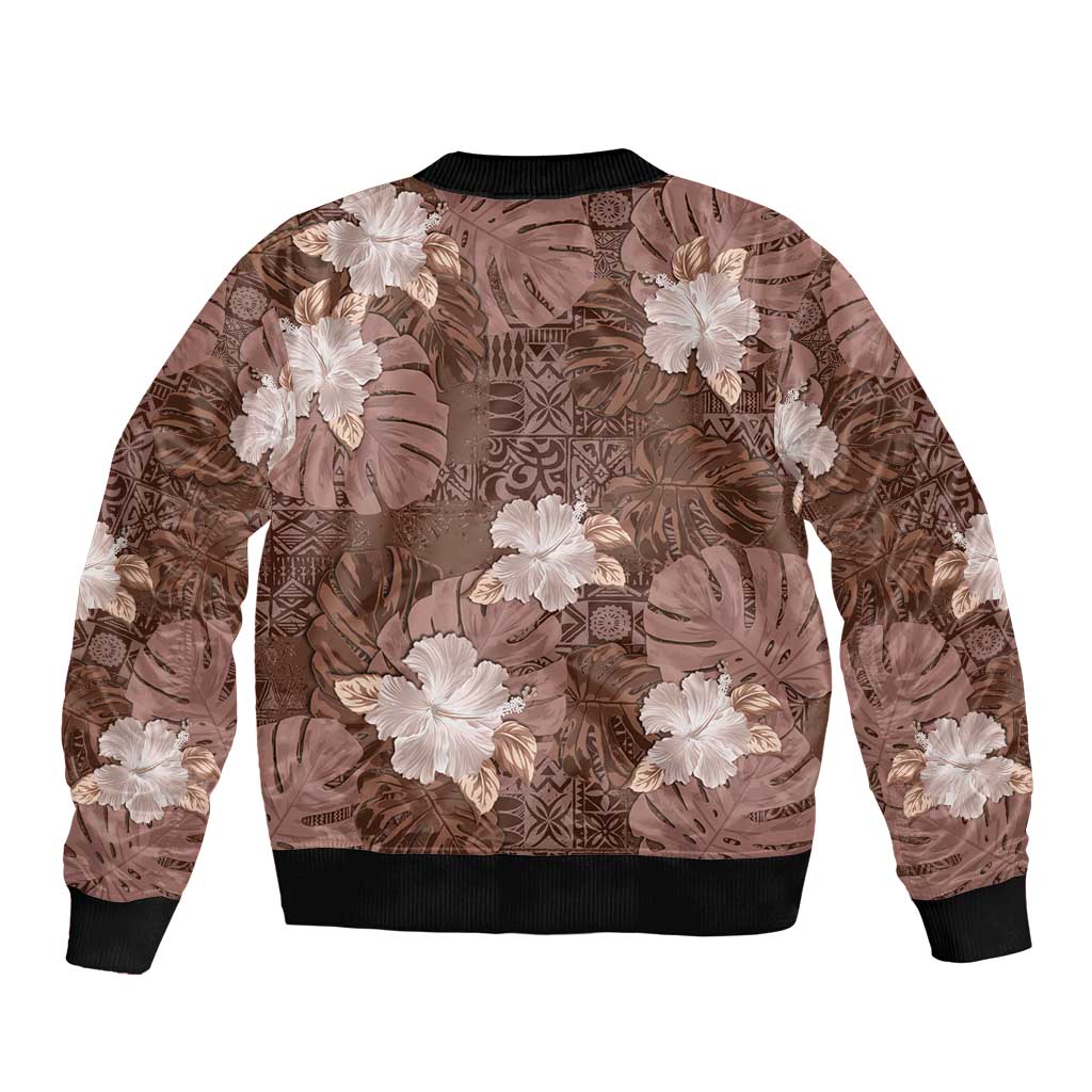 Hawaii Bomber Jacket Brown Polynesian Monstera Patterns DT05 - Polynesian Pride