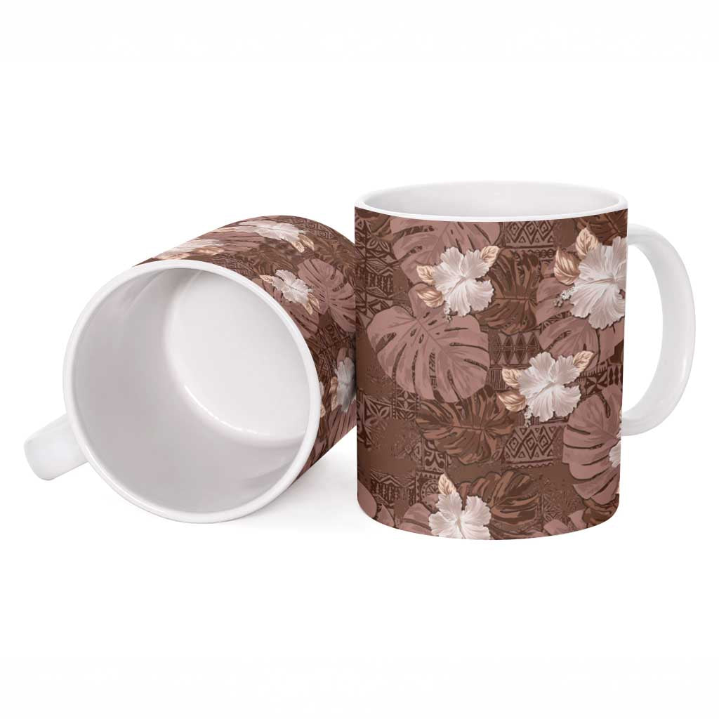 Hawaii Ceramic Mug Brown Polynesian Monstera Patterns - Polynesian Pride