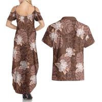 Hawaii Couples Matching Summer Maxi Dress and Hawaiian Shirt Brown Polynesian Monstera Patterns - Polynesian Pride
