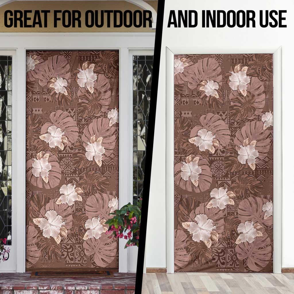 Hawaii Door Cover Brown Polynesian Monstera Patterns - Polynesian Pride