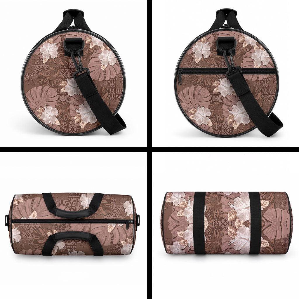 Hawaii Duffle Bag Brown Polynesian Monstera Patterns