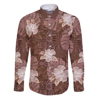 Hawaii Family Matching Long Sleeve Bodycon Dress and Hawaiian Shirt Brown Polynesian Monstera Patterns - Polynesian Pride
