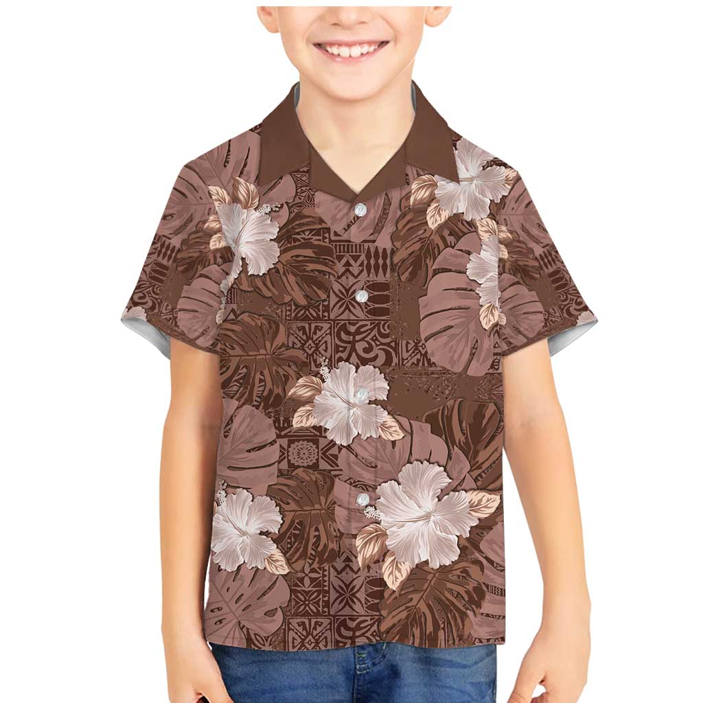 Hawaii Family Matching Mermaid Dress and Hawaiian Shirt Brown Polynesian Monstera Patterns - Polynesian Pride