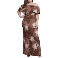 Hawaii Family Matching Off Shoulder Maxi Dress and Hawaiian Shirt Brown Polynesian Monstera Patterns - Polynesian Pride