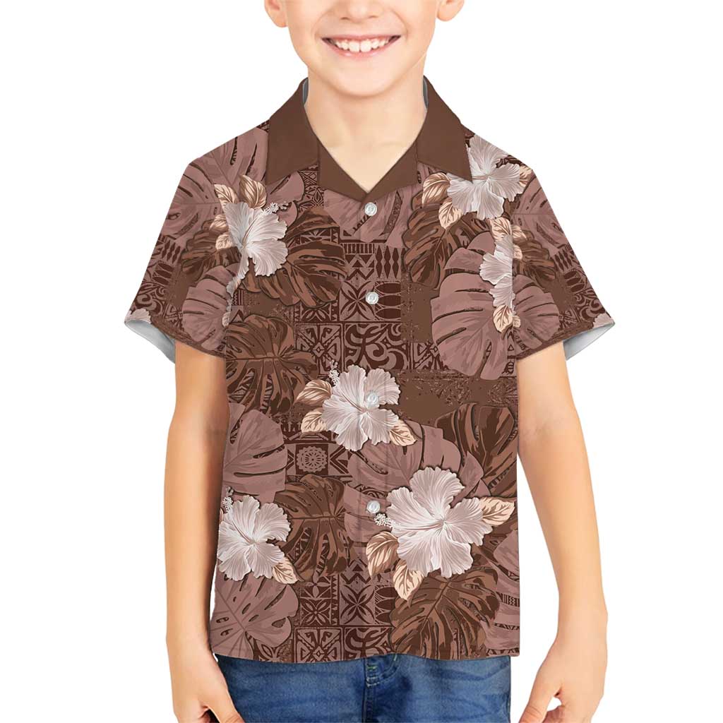 Hawaii Family Matching Off Shoulder Maxi Dress and Hawaiian Shirt Brown Polynesian Monstera Patterns - Polynesian Pride