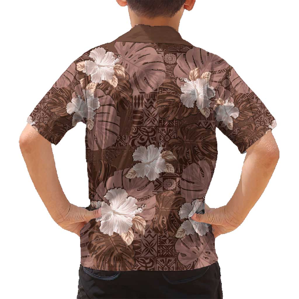 Hawaii Family Matching Puletasi and Hawaiian Shirt Brown Polynesian Monstera Patterns - Polynesian Pride