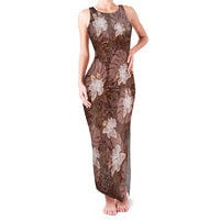 Hawaii Family Matching Tank Maxi Dress and Hawaiian Shirt Brown Polynesian Monstera Patterns - Polynesian Pride