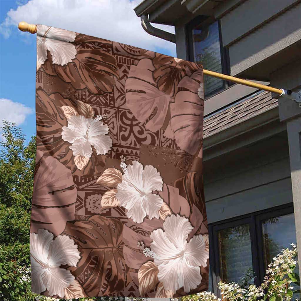 Hawaii Garden Flag Brown Polynesian Monstera Patterns - Polynesian Pride
