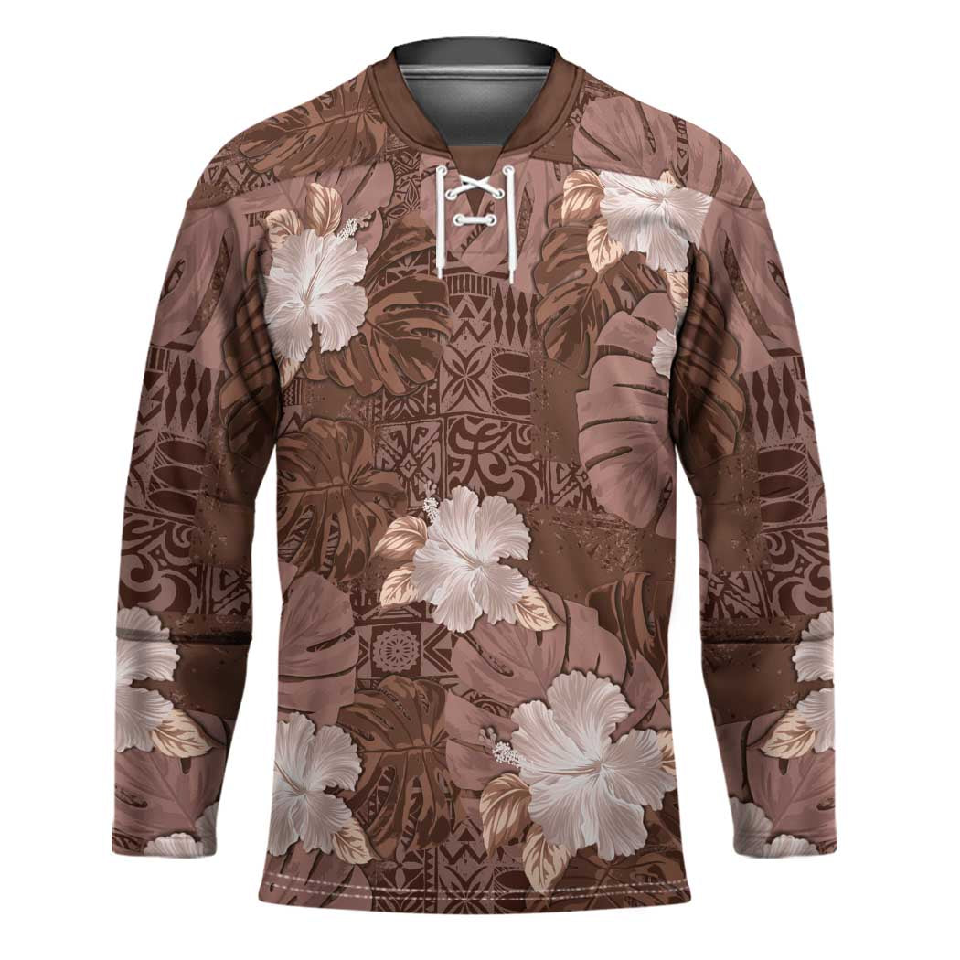 Hawaii Hockey Jersey Brown Polynesian Monstera Patterns DT05 Unisex Brown - Polynesian Pride