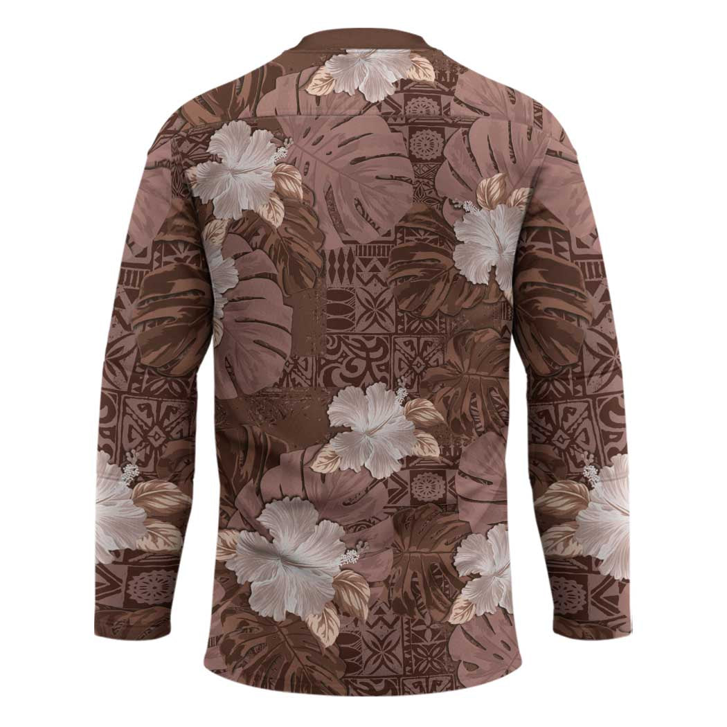 Hawaii Hockey Jersey Brown Polynesian Monstera Patterns DT05 - Polynesian Pride