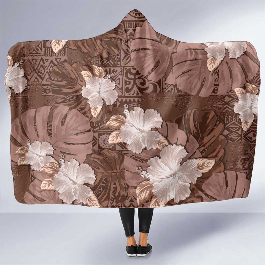 Hawaii Hooded Blanket Brown Polynesian Monstera Patterns - Polynesian Pride