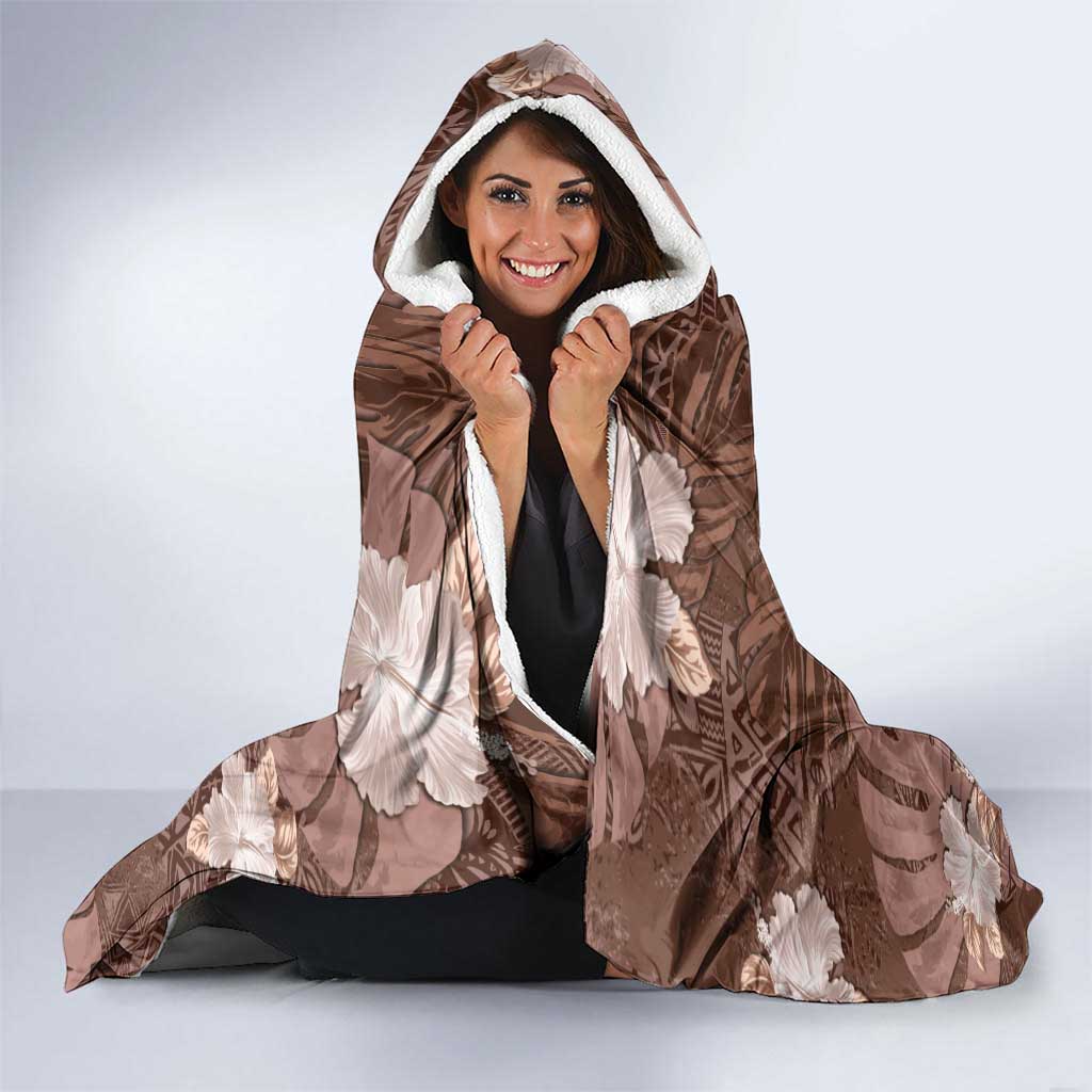 Hawaii Hooded Blanket Brown Polynesian Monstera Patterns - Polynesian Pride