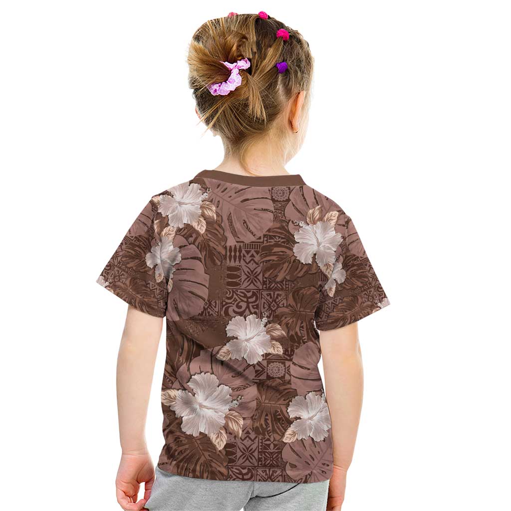 Hawaii Kid T Shirt Brown Polynesian Monstera Patterns - Polynesian Pride