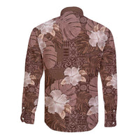 Hawaii Long Sleeve Button Shirt Brown Polynesian Monstera Patterns DT05 - Polynesian Pride
