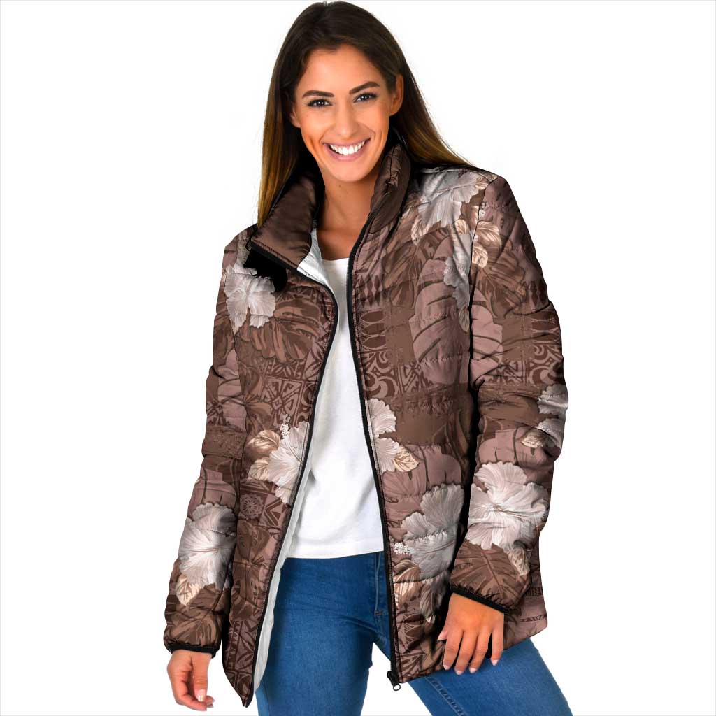 Hawaii Padded Jacket Brown Polynesian Monstera Patterns - Polynesian Pride