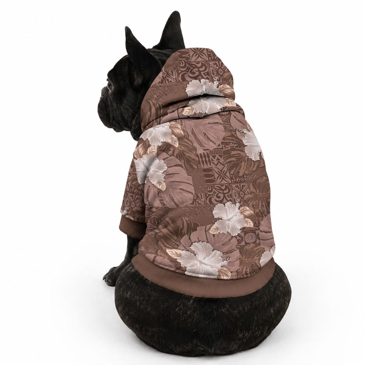 Hawaii Pet Hoodie Brown Polynesian Monstera Patterns