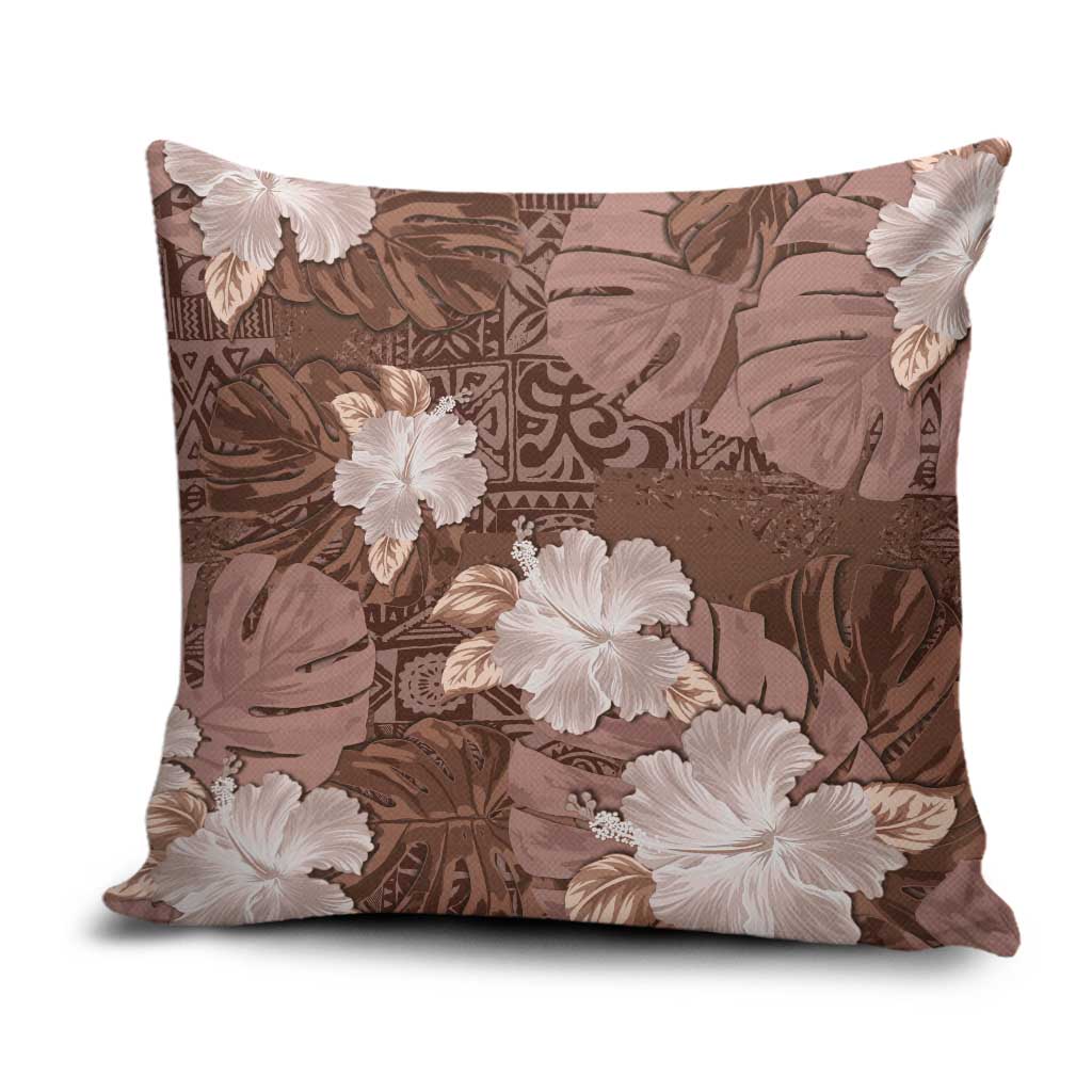 Hawaii Pillow Cover Brown Polynesian Monstera Patterns - Polynesian Pride