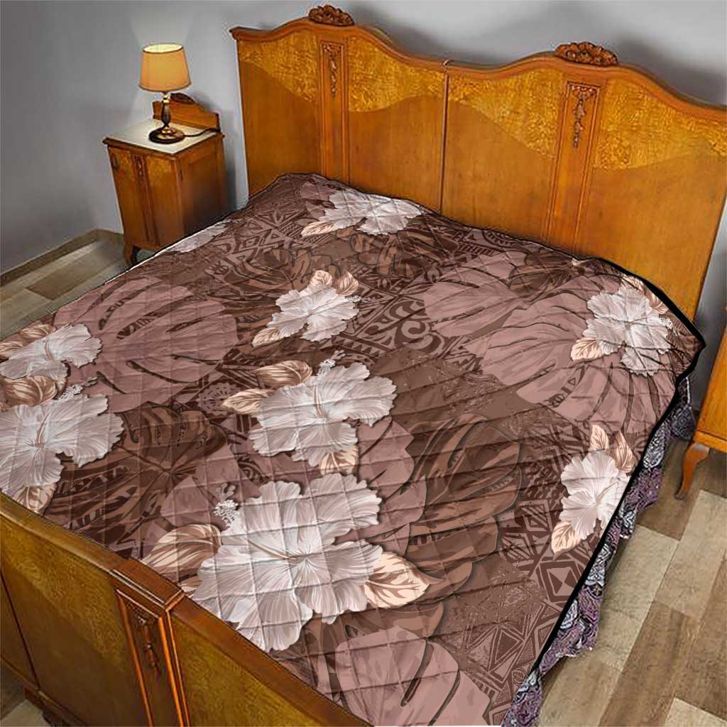 Hawaii Quilt Brown Polynesian Monstera Patterns - Polynesian Pride
