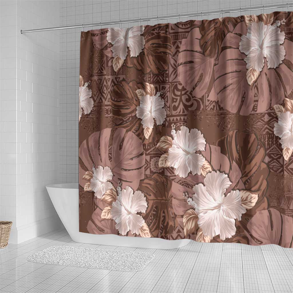 Hawaii Shower Curtain Brown Polynesian Monstera Patterns - Polynesian Pride