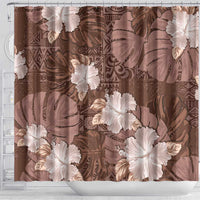 Hawaii Shower Curtain Brown Polynesian Monstera Patterns - Polynesian Pride