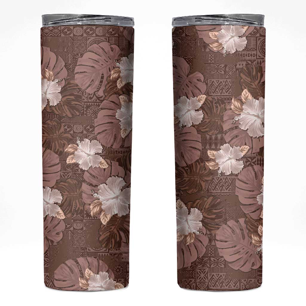 Hawaii Skinny Tumbler Brown Polynesian Monstera Patterns - Polynesian Pride