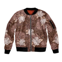 Hawaii Sleeve Zip Bomber Jacket Brown Polynesian Monstera Patterns DT05 Unisex Brown - Polynesian Pride