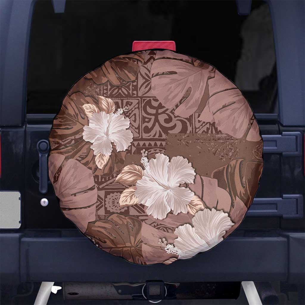 Hawaii Spare Tire Cover Brown Polynesian Monstera Patterns - Polynesian Pride