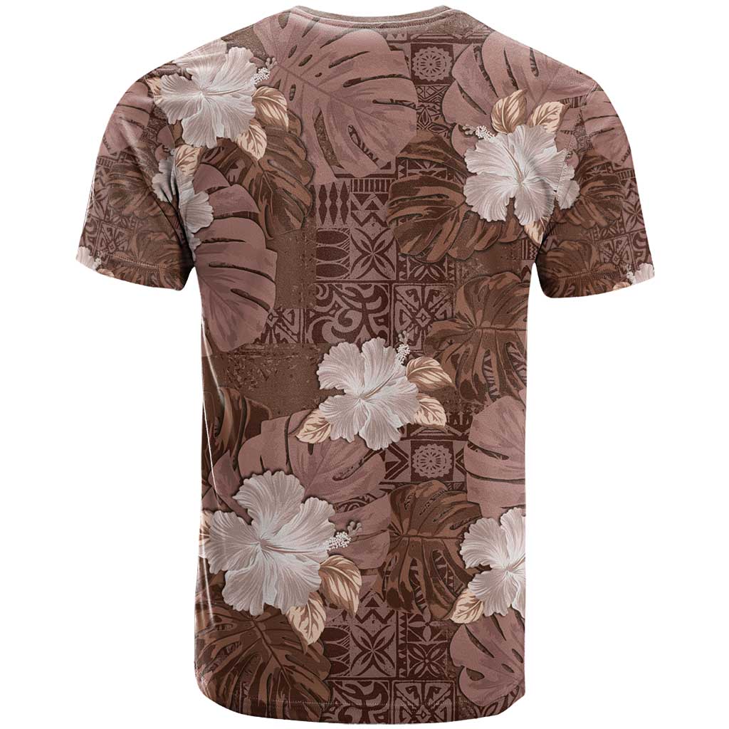 Hawaii T Shirt Brown Polynesian Monstera Patterns - Polynesian Pride