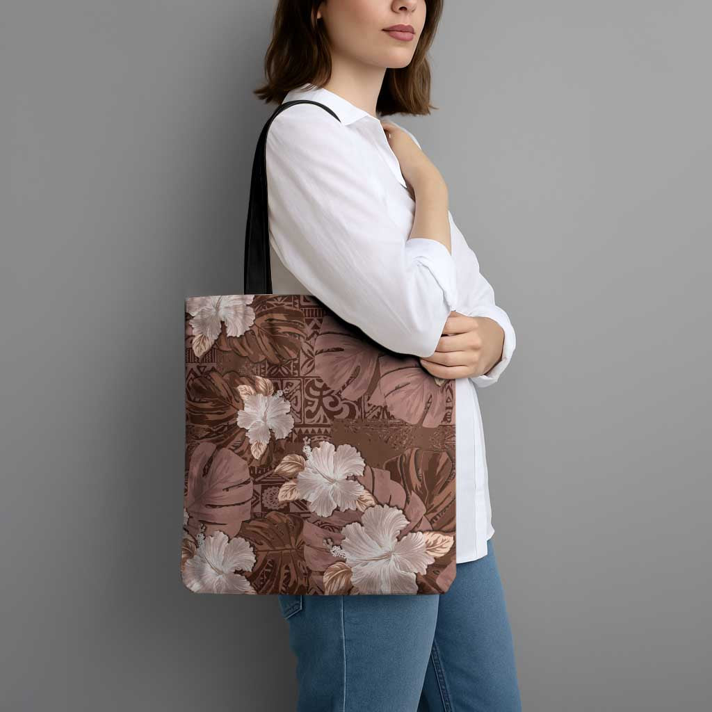 Hawaii Tote Bag Brown Polynesian Monstera Patterns - Polynesian Pride
