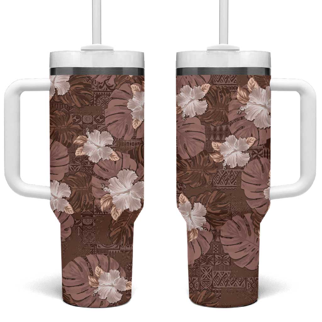 Hawaii Tumbler With Handle Brown Polynesian Monstera Patterns - Polynesian Pride