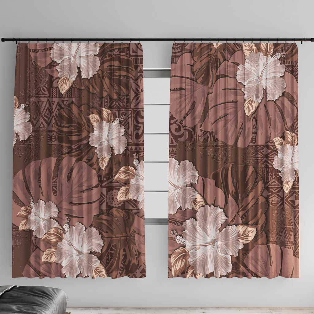 Hawaii Window Curtain Brown Polynesian Monstera Patterns DT05 With Hooks Brown - Polynesian Pride