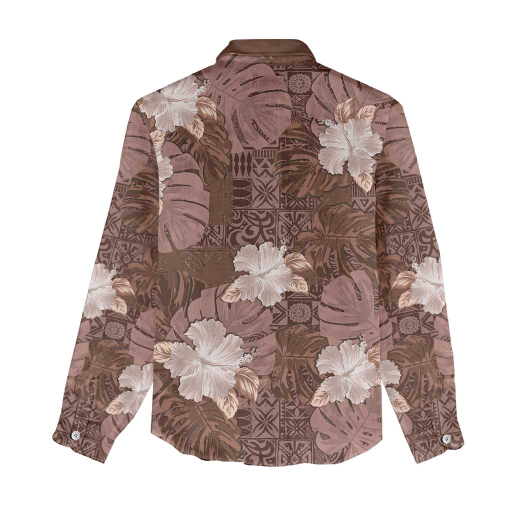 Hawaii Women Casual Shirt Brown Polynesian Monstera Patterns - Polynesian Pride
