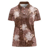 Hawaii Women Polo Shirt Brown Polynesian Monstera Patterns - Polynesian Pride