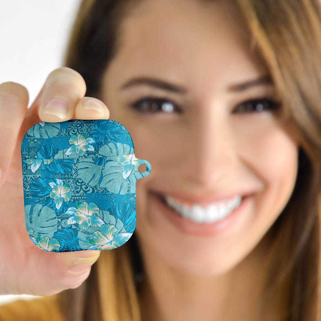 Hawaii AirPods Case Teal Polynesian Monstera Patterns - Polynesian Pride