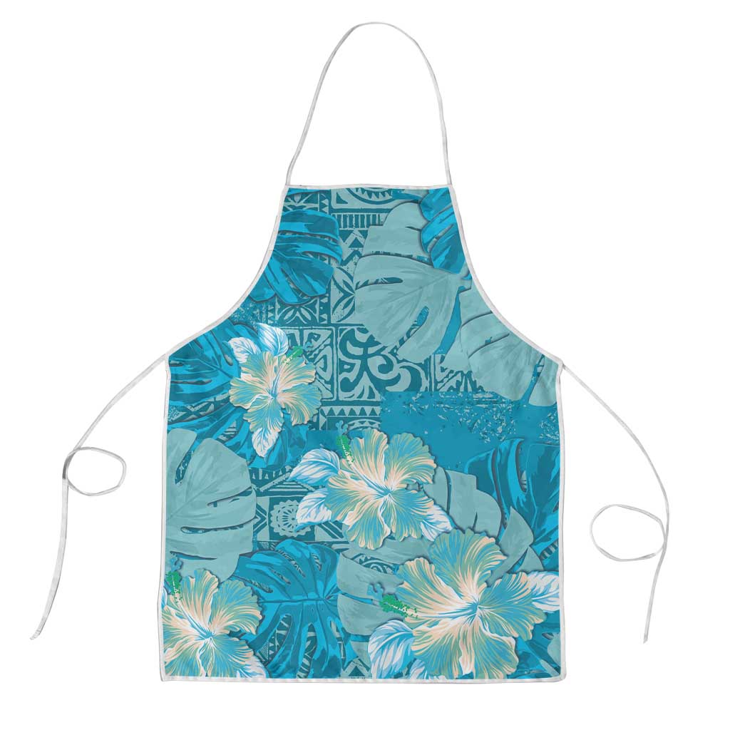 Hawaii Apron Teal Polynesian Monstera Patterns - Polynesian Pride