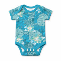 Hawaii Baby Onesie Teal Polynesian Monstera Patterns