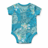 Hawaii Baby Onesie Teal Polynesian Monstera Patterns