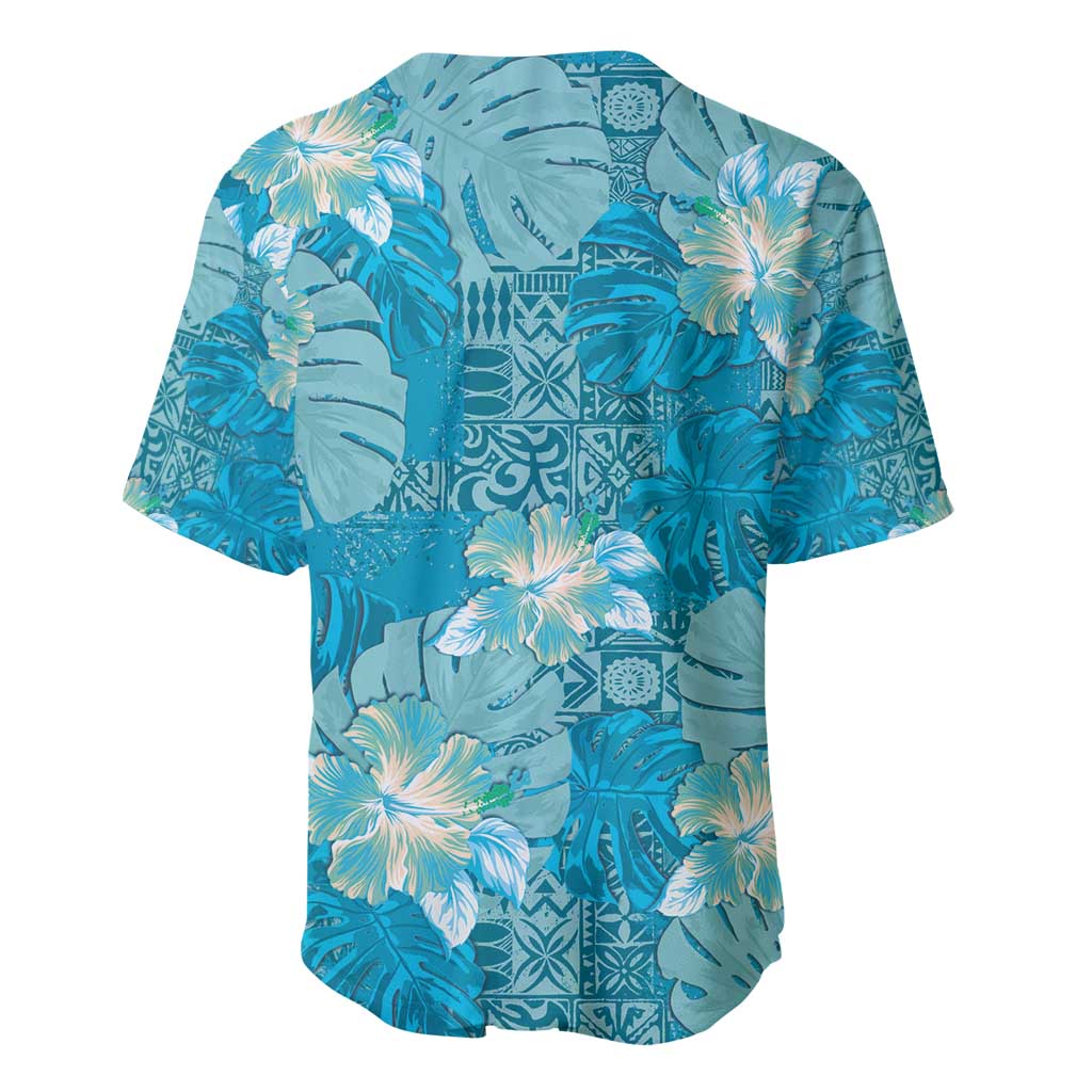 Hawaii Baseball Jersey Teal Polynesian Monstera Patterns - Polynesian Pride